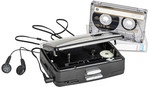 Reflexion WMR01BK, Tragbarer Kassettenspieler/Walkman mit UKW-Radio, incl. Ohrhörer und Gürtelclip, Mikrofoneingang, Abmessung (12,3 x 4,4 x 8,5cm), Schwarz