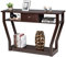 COSTWAY Table Console, Table d'Entrée, 120 x 30 x 81 cm, Dessus de Table Allongé, avec Tiroirs et Trois Compartiments de Rangement, Pieds de Table Courbés, pour Couloir, Salon, Entrée, Chambre, Marron