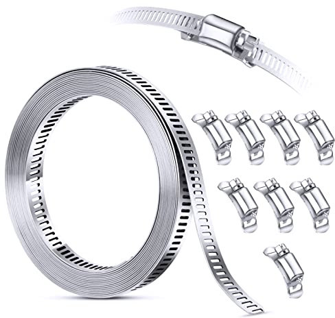 Steelsoft 304 Stainless Steel Hose Clamp Assortment Kit DIY, Cut-to-Fit 12 FT Metal Strap+8 Stronger Fasteners,Large Adjustable Worm Gear Band Hose Clamps Screw Clamps Duct Pipe Metal Clamp Strapping
