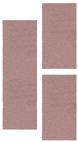 HomebyHome Bettumrandung Schlafzimmer 3 teilig Teppich Rosa - Waschbarer Bettumrandung Teppich Läufer Set Extra Flauschig Bettvorleger Schlafzimmer Bettset:2 St. 80x150 cm | 1 St. 80x250 cm