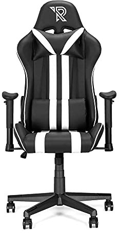 Sedia da Gaming Ranqer Felix Gaming Chair - Girevole a 360°, braccioli regolabili, schienale regolabile, cuscini rimovibili, ergonomica, base stabile in nylon - Nero/Bianco