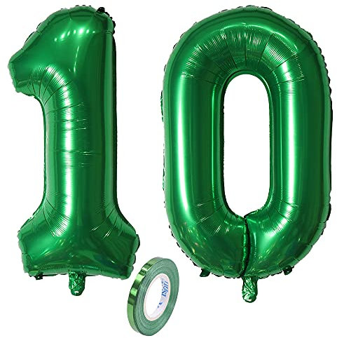 CHINPING Folienballon Zahl Deko Grün 10 Stück, 32 XXL 80cm Riesen Nummer Aufblasbar Helium Ballon Green Figuren Zahlen Luftballons für 10. Jahre Kinder Jungen Geburtstag Party Dekoration