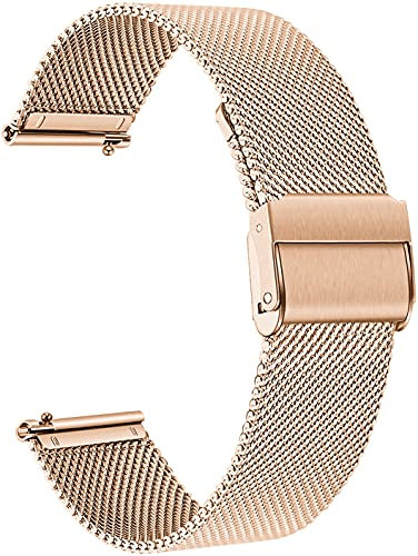 Aliwisdom Universel bracelet montre connectée 18mm 20mm 22mm watch strap, Smartwatch bracelet universelle Métal Acier inoxydable Maille Bracelets de rechange de à libération Rapide (20 mm, Or Rose)