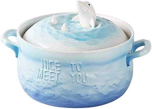 YRHH Cuenco De Cerámica para Sopa De Fideos con Tapa, Ensalada De Frutas Retro, Arroz, Huevo Al Vapor, Taza Guisada, Cuenco para Servir, Sopera, Horno, Microondas, 7 Pulgadas