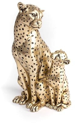 ROCKING GIFTS Dekofigur Leopard, Mutter und Sohn, goldfarben, Polyresin, 25 cm