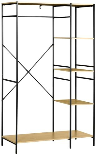 HOMCOM Kleiderschrank im Industrie-Stil, aus Metall, mit Klemmstange und 4 Einlegeböden, Maße: 100 x 46 x 170,5 cm