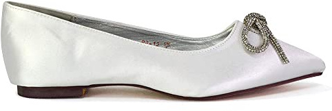 ESSEX GLAM Womens Flat Wedding Shoes Ladies Diamante Bow Bridal Ballet Slip On Flower Girl Pumps Size 3-8