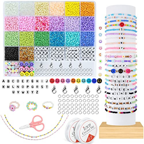 FOREDOO Perlen zum Auffädeln Rocailles Armbänder-Set 8313 Stück 3mm Mini Perlen Set und Alphabet Buchstabe Perlen,Ketten Selber Machen Glasperlen Set für Herstellung DIY Schmuck