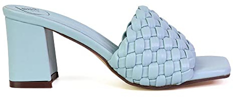 Womens Low Heel Sandals Ladies Slip On Square Toe Woven Mule Slider Size Blue