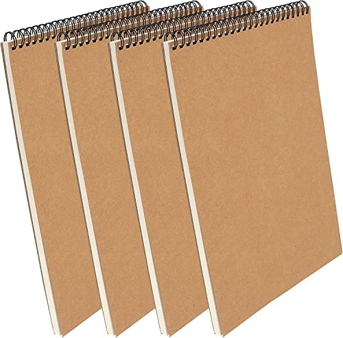 PINGEUI 4 Stück A4 Spiral-Skizzenbuch, 160 g/m², blanko, Kraftpapier-Einband, Skizzenbuch für Hochformat, Memo, Notizen, Tagebuchplan, Meeting-Aufzeichnung, 60 Seiten/30 Blatt