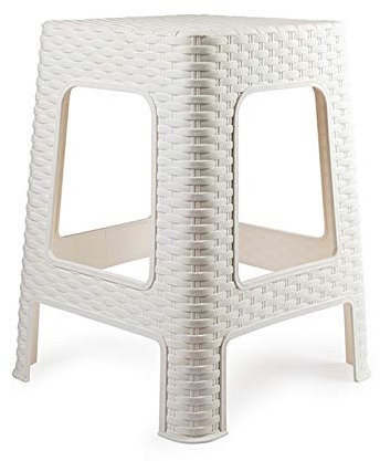 CABLEPELADO Taburete Multiusos de Rattán, Apilable, Imitación de Mimbre, 45 cm Altura x 33 cm Ancho, Blanco