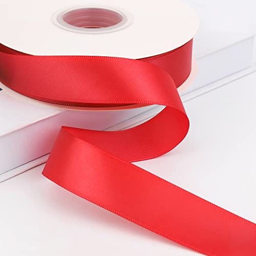 GAKA FAVOR Satinband Rot 25mm, 90 Meters Dekoration Geschenkband breit Schleifenband Bänder, Stoffband für Hochzeit, Taufe und Geburtstag Geschenke(1 Rollen)