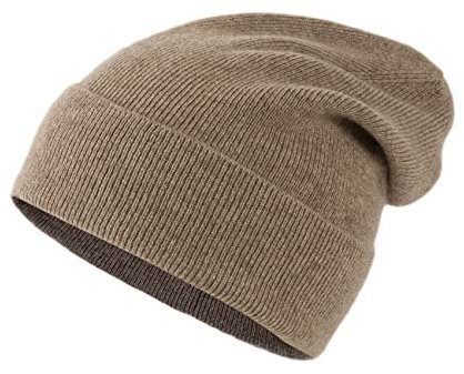 Lallier Unisex-Mütze aus 100% reinem Kashmir, gerippte Mütze mit Bündchen, warm, weich, mit Geschenkbox für Damen und Herren (Kamel)