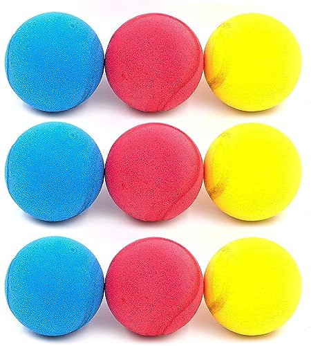 Palle morbide in Schiuma per Bambini, Set da 9 Pezzi in Blu, Rosso e Giallo - Ideali per Softball, Tennis e Soft Tennis (9 palle)