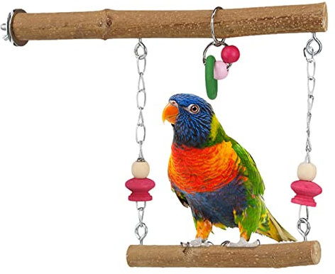 Juguetes para pájaros y Loros | Columpio Colgante para pájaros | Soporte Madera Natural para Loros, Juguetes para periquitos | Juguetes Percha oscilante para Accesorios Jaula pájaros
