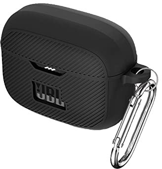QINOUK Funda para JBL Tune 230NC TWS, [Antihuellas] Funda de Silicona Blanda, con Mosquetón, Funda Protectora para JBL Tune 230NC TWS-Negro
