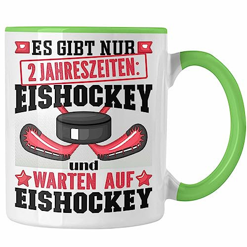 Trendation - Eishockey Tasse Geschenk für Eishockey-Spieler Geschenkidee 2 Jahreszeiten (Grün)
