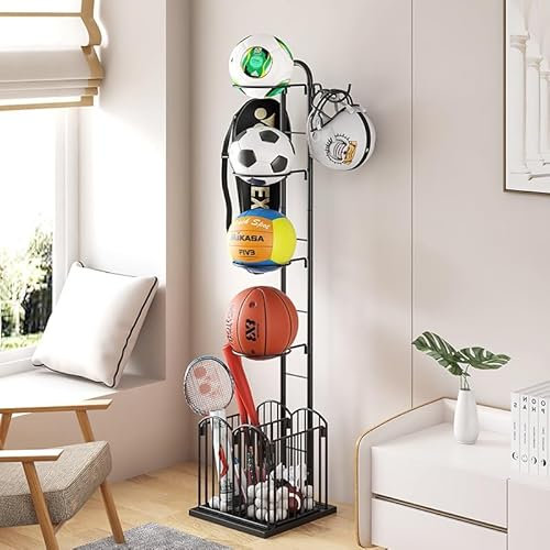 XDAILUYYDS Aufbewahrungsregal für Sportgeräte mit Rädern, Organizer für Sportgeräte mit Haken, Sportausrüstung Display Ständer, Organizer für Basketball/Fußball/Baseball (25 * 30 * 152cm)