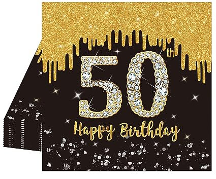 20 Stück Schwarz und Gold Papier Party Servietten Tischdeko 50. Geburtstagsdeko Servietten Hochwertige Papierservietten für Mann Frau Geburtstag Party Deko Partyzubehör zum Thema Schwarz Gold
