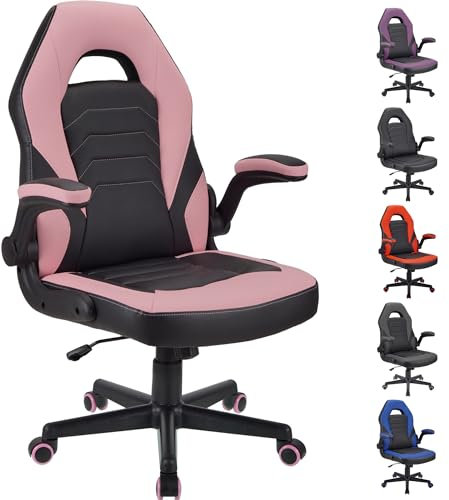 WangPangzi Gaming Chair Office desk chair,Adjustable Computer Chair PC Chairs Ergonomic High Back Office Racing Chair with Armrest,Swivel Leather Desk Chairs(Pink)