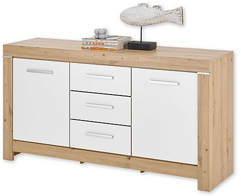 Balin Sideboard in Artisan Eiche Optik, Weiß - Moderne Kommode mit Schubladen und viel Stauraum - 160 x 85 x 45 cm (B/H/T)