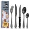 BEWOS 16-Piece Black Cutlery Set with 4 Triple Riveted Steak Knives, Stainless Steel Silverware Tableware Set for Kitchen, Mirror Polished Knives, Forks and Spoons Cutlery Set for 4, Dishwasher Safe