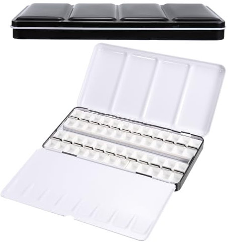 PATIKIL Palettes de Peinture Vide, Boîte en Métal Pour Aquarelle Avec 52 Demi-Godets, Étui de Peinture Avec Couvercle Pour Peinture à L'Huile et Gouache, Noir, 52 Compartiments