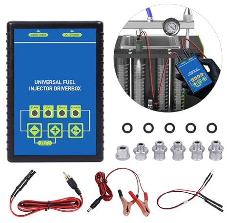 MOTOCOCHE 12V Auto Einspritzdüsen Tester Reiniger Kfz Einspritzdüsen Prüfgerät für Einspritzdüsen-Reinigungsmaschine, 5 Impulsmodi 1-20HZ, 6 Adaptern, Für Benzin Kraftstoff Dieselkraftstoff