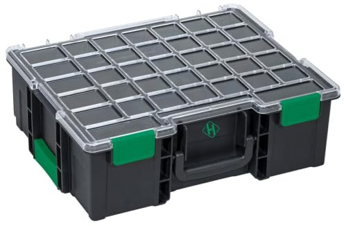 HEMMDAL Werkzeugkasten | HxBxT 14,4x44x35,5 cm | unbestückt | 18 kg Tragkraft | Sortimentskasten | modular kombinierbar | Aufbewahrungsbox aus Kunststoff | Schwarz