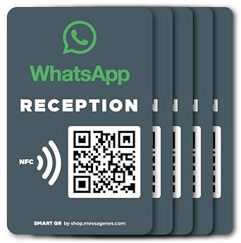 MESSAGENES | WhatsApp QR und NFC Aufkleber | Kundenservice | 5 Stück Aufkleber Größe 12x8cm | Verbinden Sie Ihre Kunden mit WhatsApp | Empfangslösung