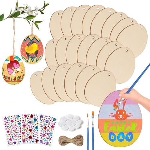 Ostereier Holzanhänger, 50 Stück Ostereier Bemalen, Ostern Eier Holzscheiben mit Loch zum Aufhängen, Osterdekoration aus Holz, Ostern Basteln, Osterdeko und Frühlingsdeko