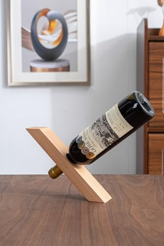 WONQEXZ Wine Bottle Holder - Beech Single Wine Bottle Holder Stand Display - Table Top Wine Rack Self - Balancing Countertop Wine Holders Organizer for Dining Table(1PCS)