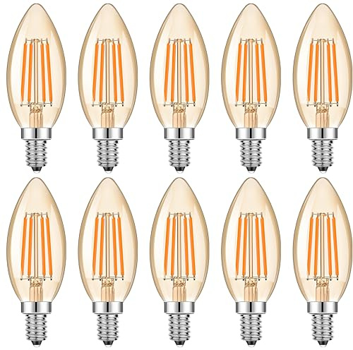 Jiotouhu E14 LED Lampe, LED Filament Glühlampen, 4W (40W Equivalent), E14 Kerzenleuchter Basis Amber Glow, 2200K, 10 Stück