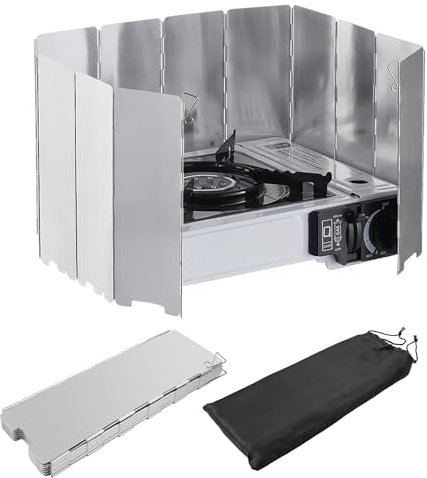 12 Placas Parabrisas Plegable para Camping, Parabrisas Plegable y Portátil, Protectora Paravientos de Aluminio, Estufa al Aire libre Parabrisas, Cortavientos Plegable para Cocina o Gas de Camping