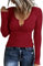 Rapbin Damen Langarmshirt Eng Stretch Pullover V Ausschnitt Gerippt Slim Fit Basic T-Shirt Sexy Oberteile Langarm Tunika Tops (A-Rotwein,M)