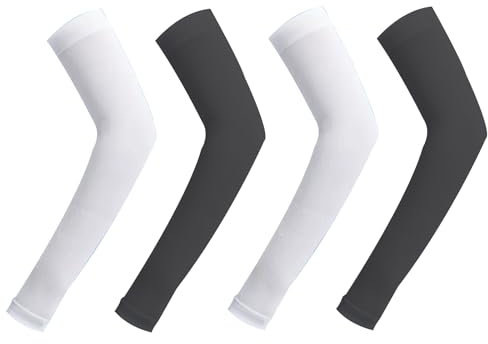 FunnAura 4PCS Compression Arm Sleeves, Sleeve to Cover Arms, Breathable Anti UV for Volleyball, Cycling, Basketball (Black, White)