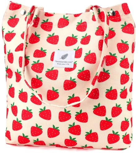 YSTrillion Cord Umhängetasche Damen,Grosse Kapazität Cord Schultertasche Mode Damen Umhängetaschen Große Kapazität Einkaufstasche für Alltag,Büro(Erdbeere)
