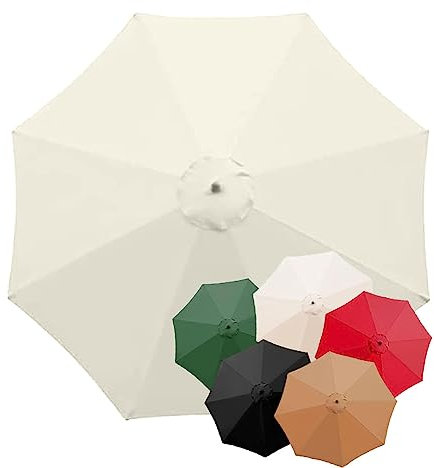 Toile de rechange pour parasol 2.0m/2.7m/3.0m, 6 baleines/8 Baleines Parasol de jardin rond Housse de rechange pour parasol, Protection UV Imperméable, Pour extérieur, terrasse, plage(Couleur:Blanca,T