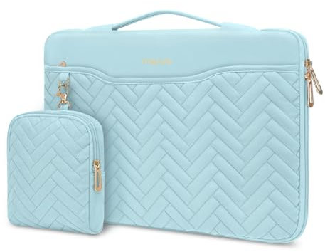 MOSISO 15-15.6 inch 360 Protective Laptop Case, 16 inch Laptop Sleeve Compatible with MacBook Pro 16, HP, Dell, ASUS, Acer Notebook, Rectangle Quilted Bag with Handle&Pocket&Small Case, Ice Blue