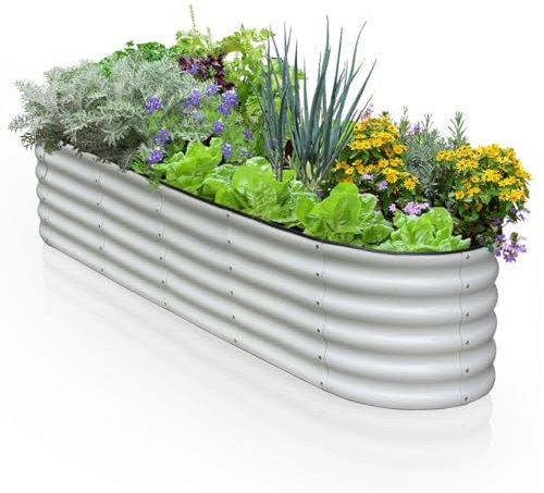 Hortem Raised Beds for Garden, 240 * 60 * 45cm, Deep Large Metal Raised Planter Outdoor for Free Assembly with Ease, Galvanized Raised Garden Bed for Vegetables, Flowers and Herbs, Beige