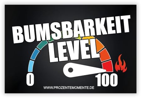 Bumsbarkeit Level 100 - Sticker | Aufkleber | Malle | Urlaub | Party | Spaß-Sticker | lustige Sprüche | 7,5 cm x 5 cm | 50 Stück