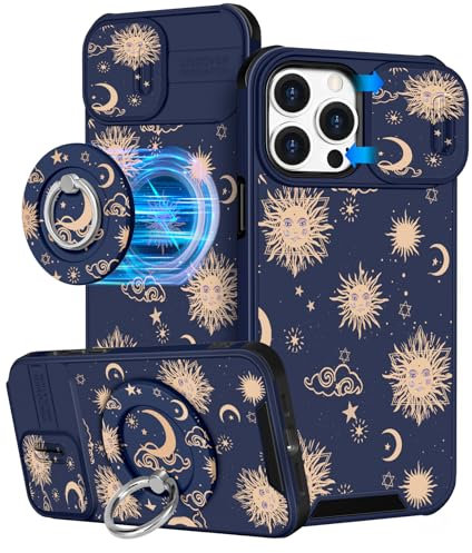 VincitoreModa for iPhone 15 Pro Max Case - [2in1] Cute Girls Women Sun Moon Star Compatible with MagSafe Ring Stand Girly Slide Camera Cover Cool Design for Apple for iPhone 15 Pro Max Phone Case 6.7