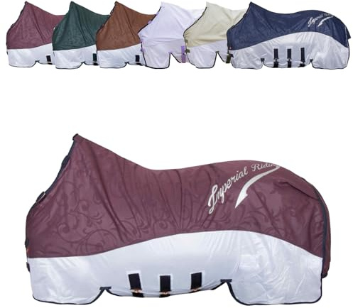 RL24 - Regen- & Fliegendecke 600D IRHSuper-Dry Bordeaux 125cm | Pferdedecke von Imperial Riding – Decke mit Mesh, Bauchklappe & Schweifklappe – atmungsaktive Regendecke für Pferde