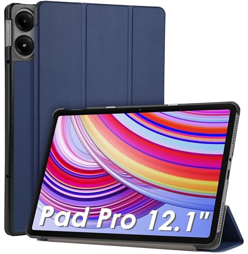 WD&CD Cuero Funda Compatible para Xiaomi Redmi Pad Pro Case 12.1'', Protector Compatible con Xiaomi Poco Pad Funda, PC+PU Caso Carcasa Case Libro de Cuero con Soporte Función, Azul
