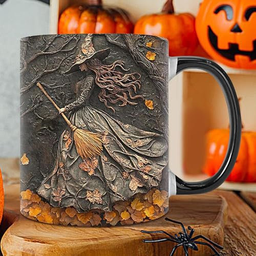 Qurygin Taza de café de bruja de Halloween de 350 ml, 9,5 x 8 cm, taza de cerámica para Halloween, taza de café de bruja, taza de café de bruja de Halloween, taza de expreso de Halloween,
