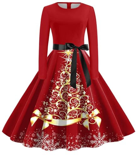 weisses Kleid Halloween, Weihnachtskleid Damen Rot Große Größen Partykleid Weihnachtskleider Rockabilly Swing Abendkleid Weihnachten Kleid Elegant Festlich Cocktaikleid Grün Christmas Dress