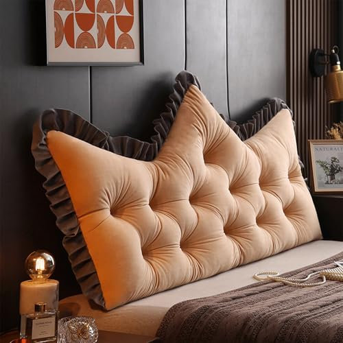 Generisch Samt Rückenkissen Bett, Lesekissen für Bett Und Sofa, Bequem Und Weich Keilkissen Bett Kopfteil Mit Abnehmbarem Bezug,Wandkissen Bett,Groß Sofa Kissen,Rückenstützkissen,Camel,90 * 50cm