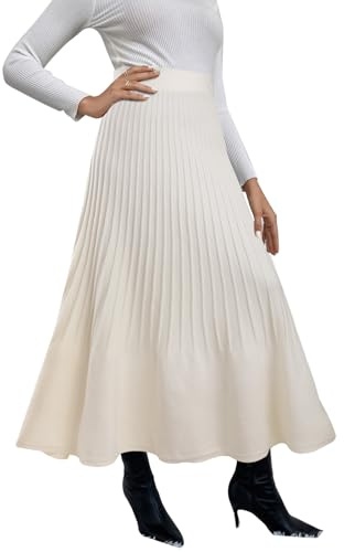Adigaber Gonne Lunghe a Maglia Donna Linea A Gonna Plissata a Vita Alta | Vita elastica,Tinta unita,Elastico,Caldo,Comodo,Festivo,Matrimonio,Festa,Inverno