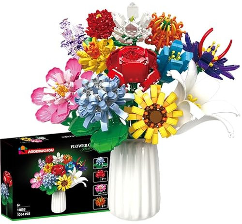 GaoDeBuChou Flowers Bouquet Building Set,Flower Botanical Toys Gifts for Boys Girls Age 8 9 10 11 12 13 14+ Teens Adults,Compatible with Major Brands(1064PCS No Vase)