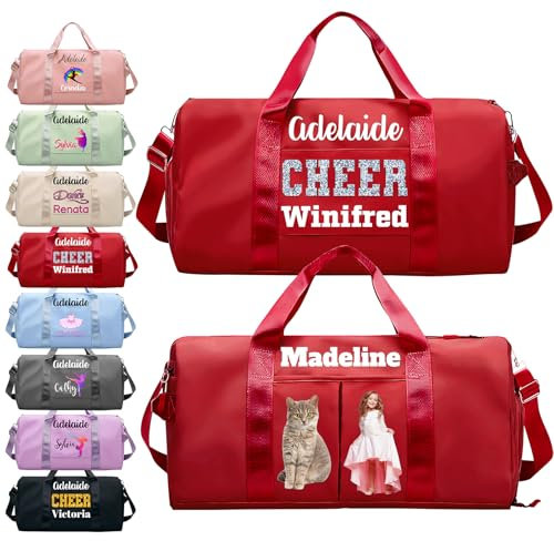 Personalisierte Reisetasche mit Foto und Namen individuell Bedruckt Trocken-und Nasstrennung Sport-Turnbeutel mit Taschen und Schuhen individuelle Reisetaschen für Tanz Cheerleading und Ballettteams